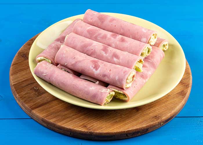 Rollitos de jamón, queso y puerro